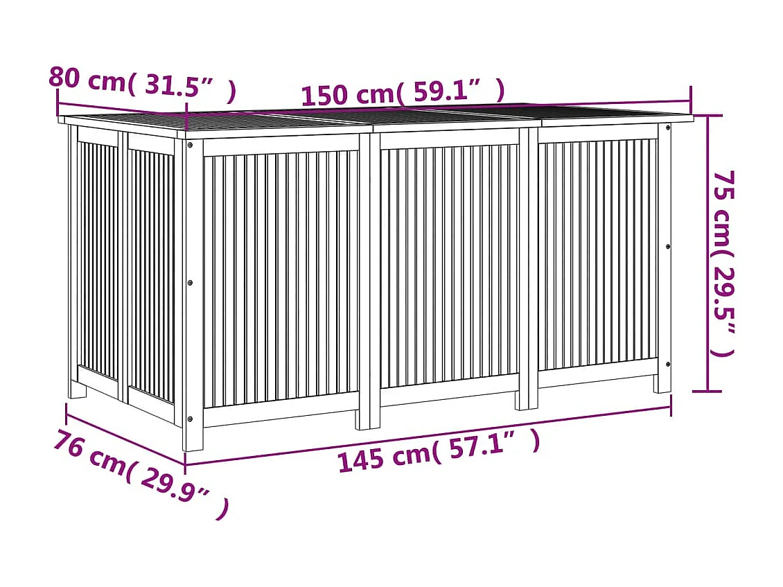 Tuinopbergbox 150x80x75 cm massief acaciahout