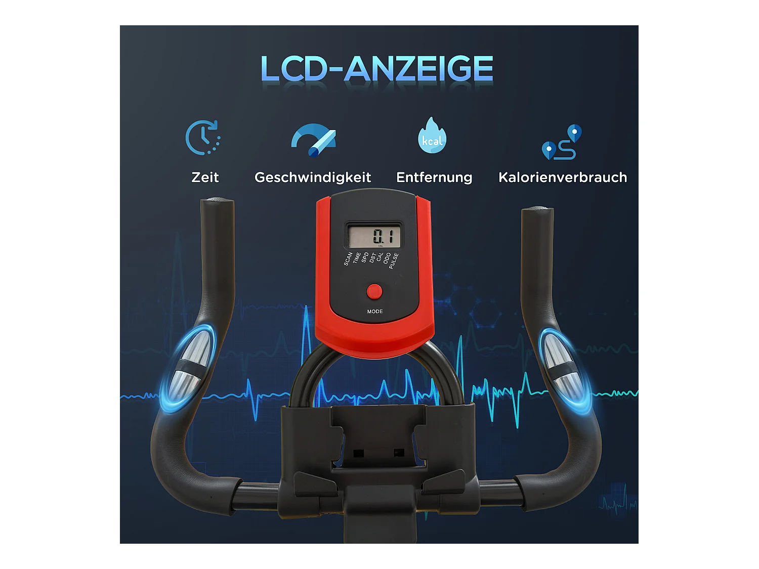 Vélo d'appartement avec écran LCD, siège réglable et résistance ajustable, acier, noir (85x46x114cm)