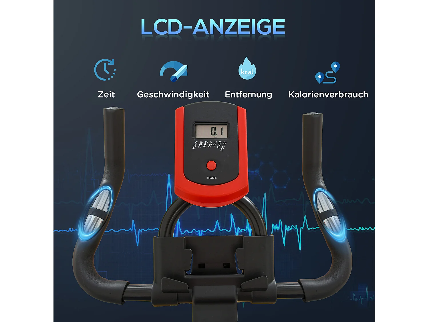 Vélo d'appartement avec écran LCD, siège réglable et résistance ajustable, acier, noir (85x46x114cm)