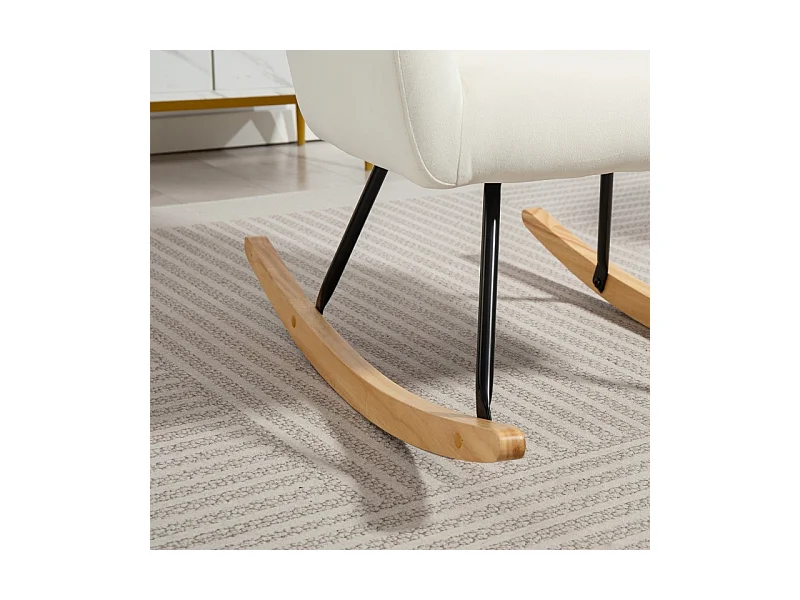 Fauteuil à bascule avec accoudoirs, design élégant, polyester velouté, blanc crème (85x68x89cm)