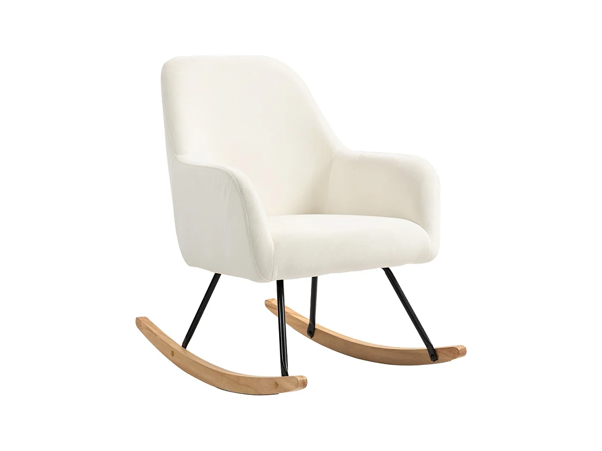Sedia a dondolo con braccioli, design elegante, poliestere vellutato, bianco crema (85x68x89cm)