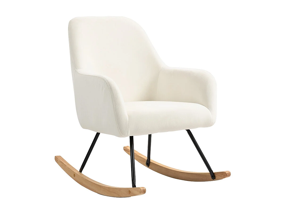 Fauteuil à bascule avec accoudoirs, design élégant, polyester velouté, blanc crème (85x68x89cm)