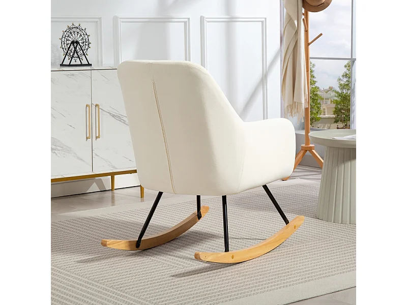 Fauteuil à bascule avec accoudoirs, design élégant, polyester velouté, blanc crème (85x68x89cm)