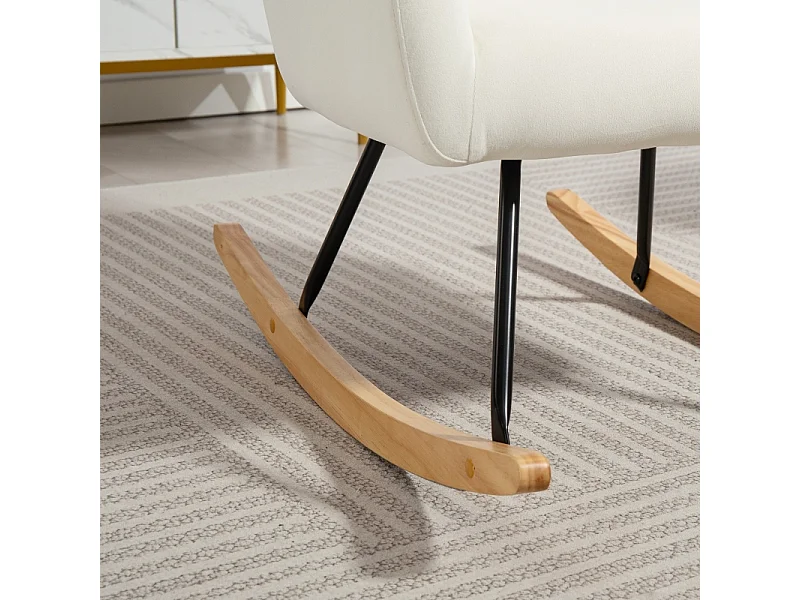 Fauteuil à bascule avec accoudoirs, design élégant, polyester velouté, blanc crème (85x68x89cm)