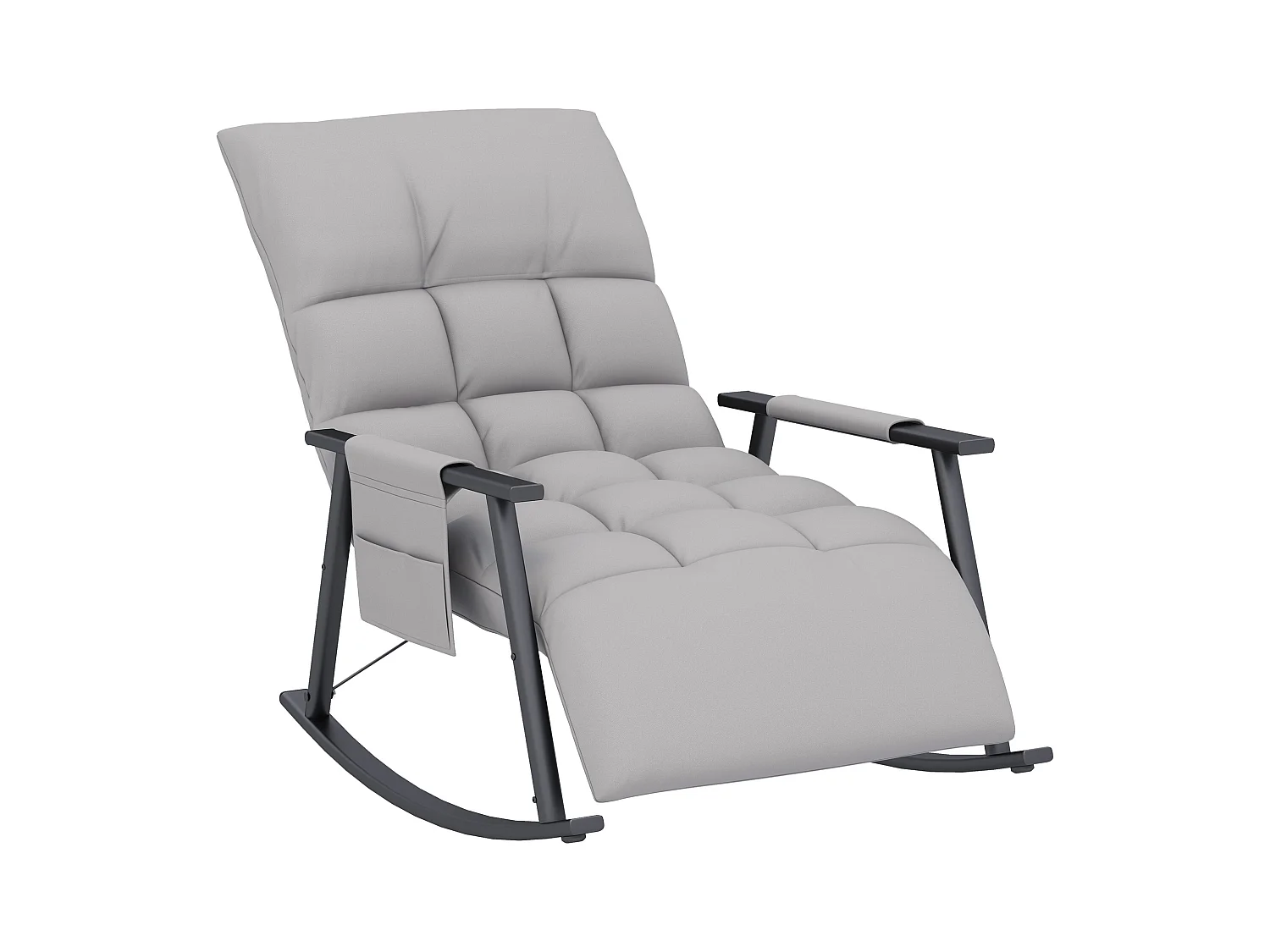 Fauteuil à bascule relaxant avec repose-pieds réglable, dossier inclinable jusqu'à 120kg, microfibre grise, avec poche latérale (134x60x70cm)