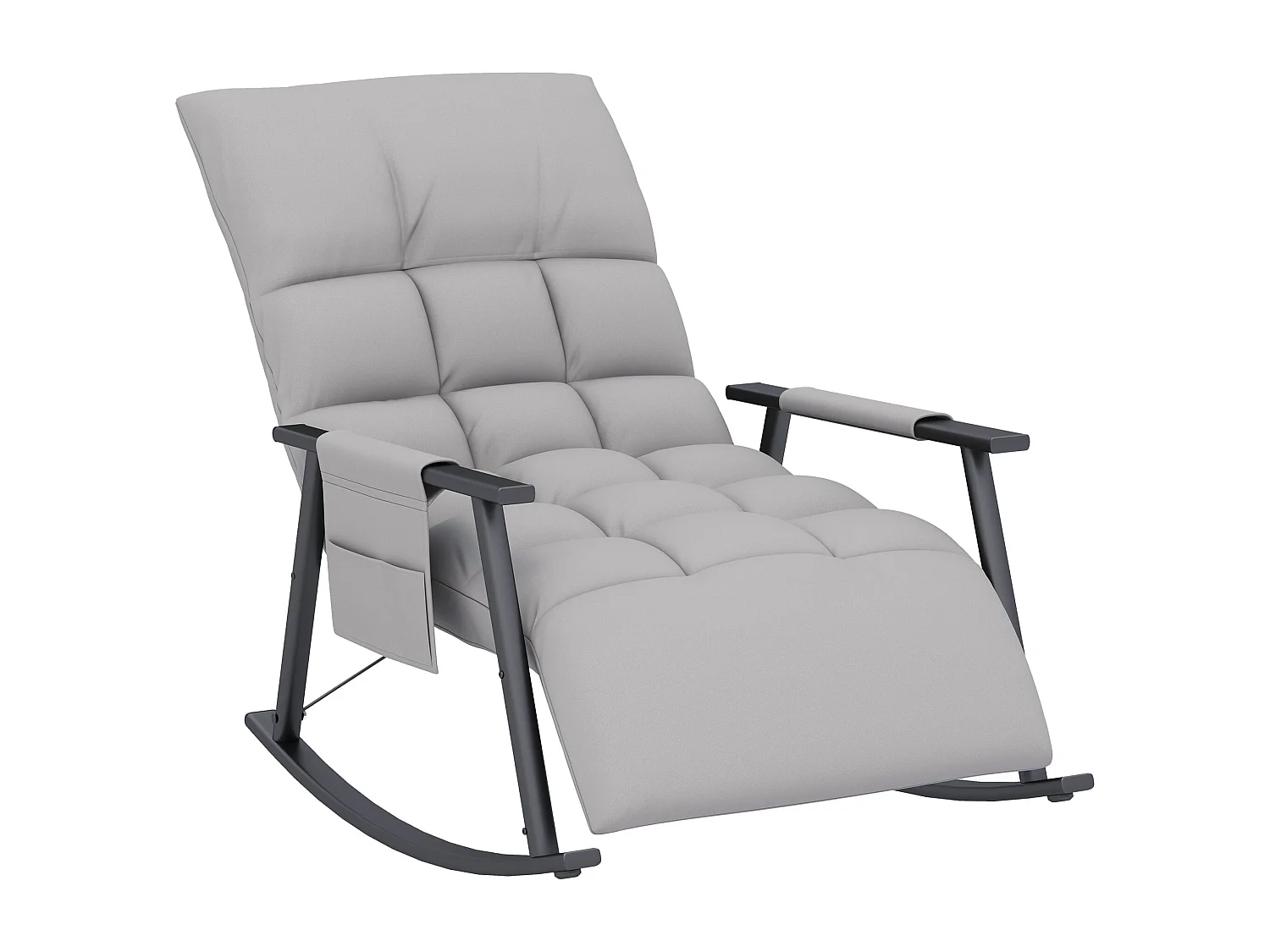 Mecedora relajante con reposapiés regulable, respaldo reclinable hasta 120 kg, microfibra gris, con bolsillo lateral (134x60x70cm)