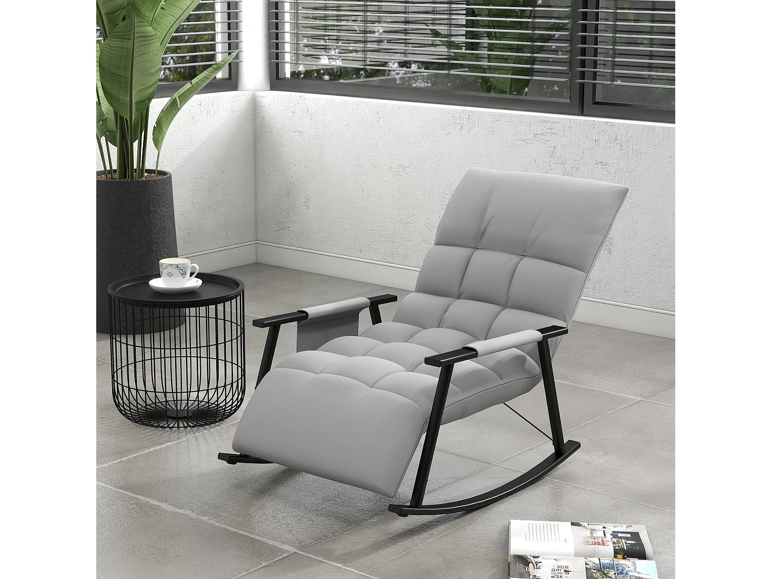 Mecedora relajante con reposapiés regulable, respaldo reclinable hasta 120 kg, microfibra gris, con bolsillo lateral (134x60x70cm)