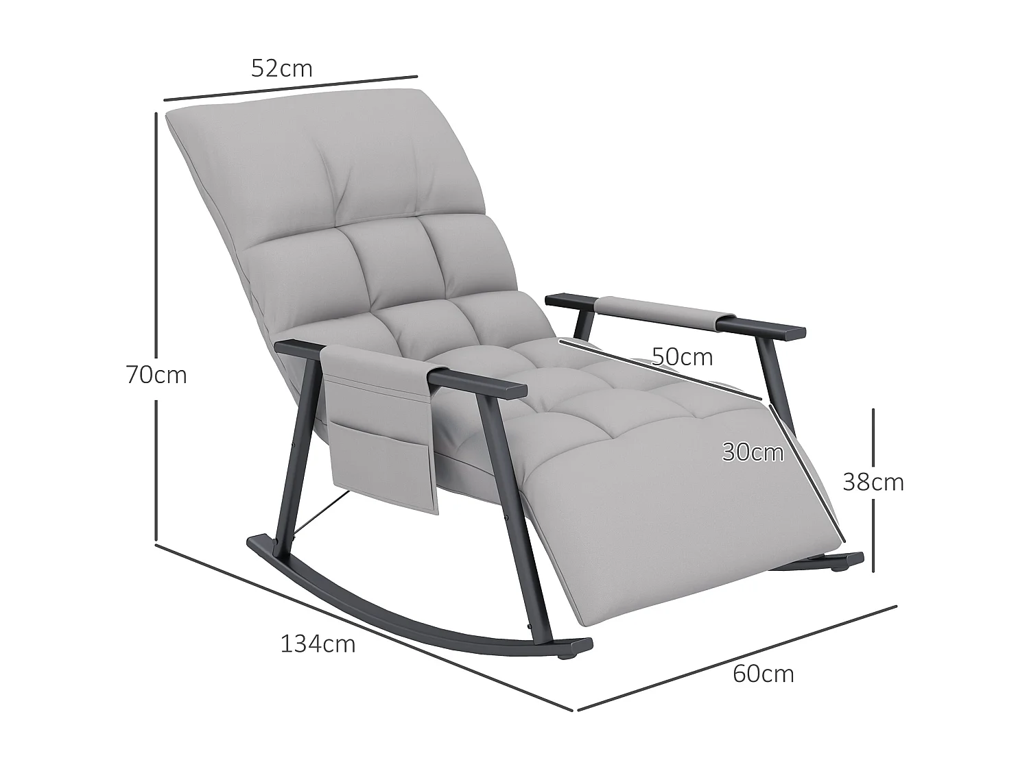 Mecedora relajante con reposapiés regulable, respaldo reclinable hasta 120 kg, microfibra gris, con bolsillo lateral (134x60x70cm)