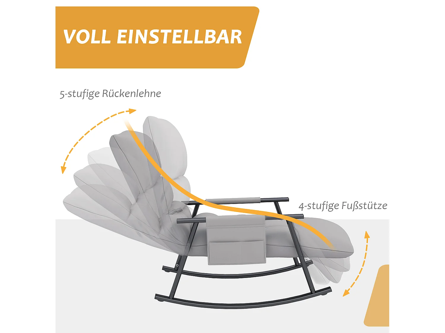 Mecedora relajante con reposapiés regulable, respaldo reclinable hasta 120 kg, microfibra gris, con bolsillo lateral (134x60x70cm)