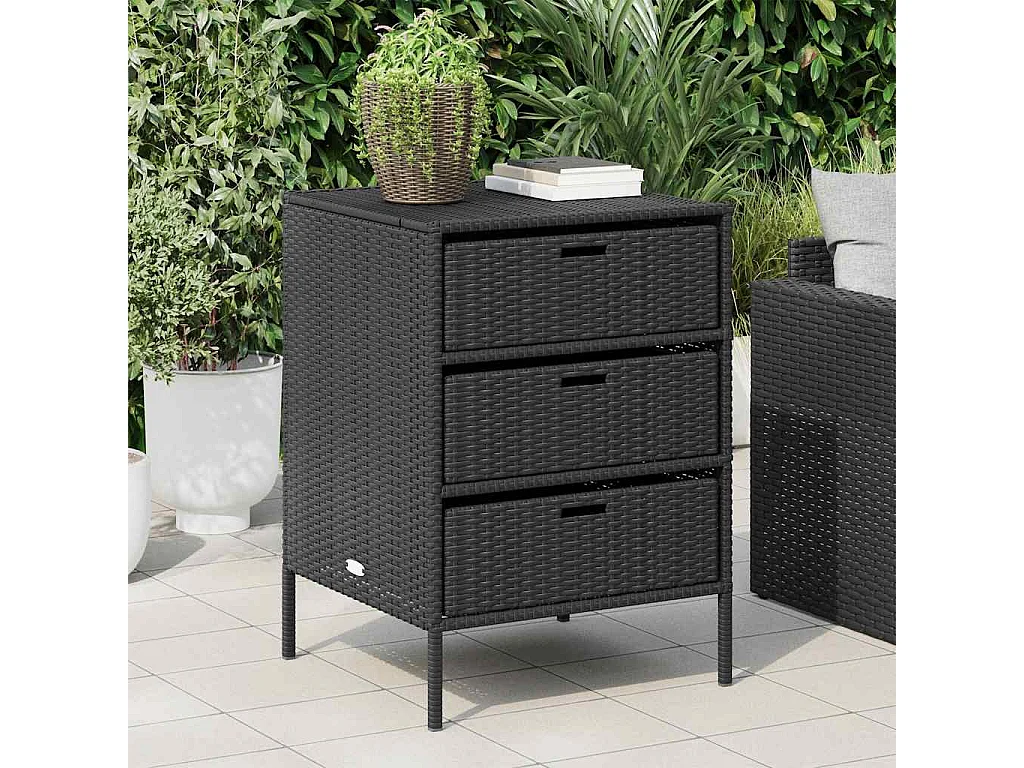 Mueble de jardín negro de resina trenzada, 55x59x80 cm