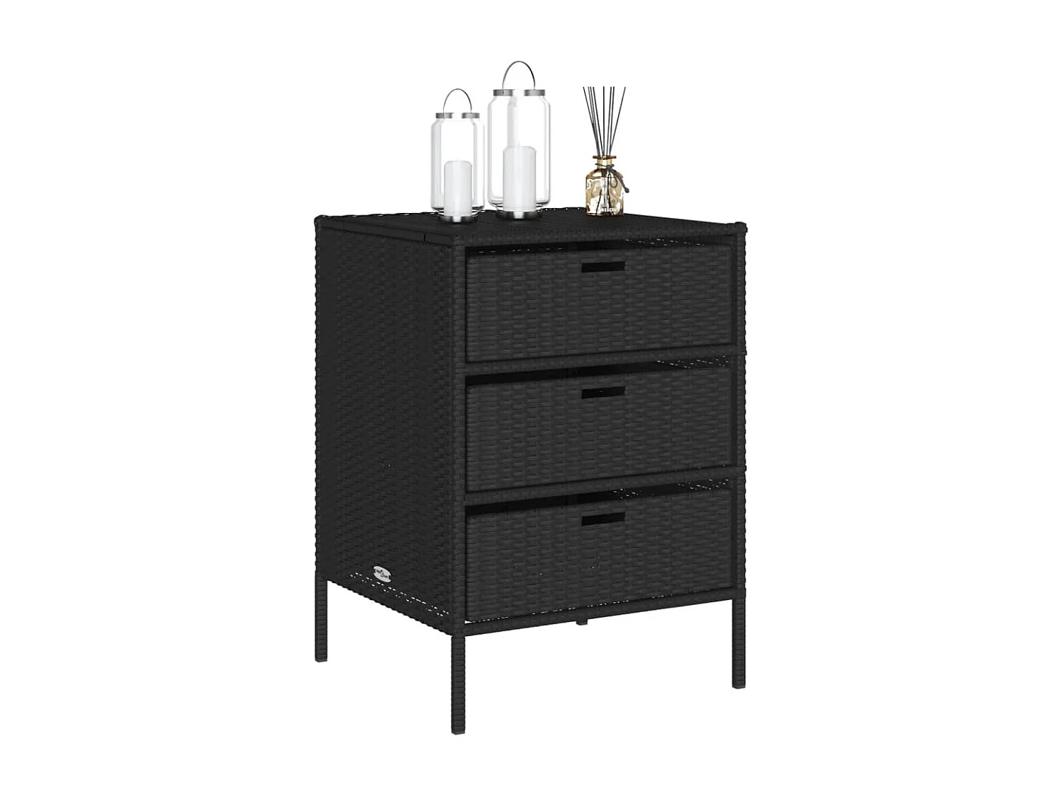 Mueble de jardín negro de resina trenzada, 55x59x80 cm