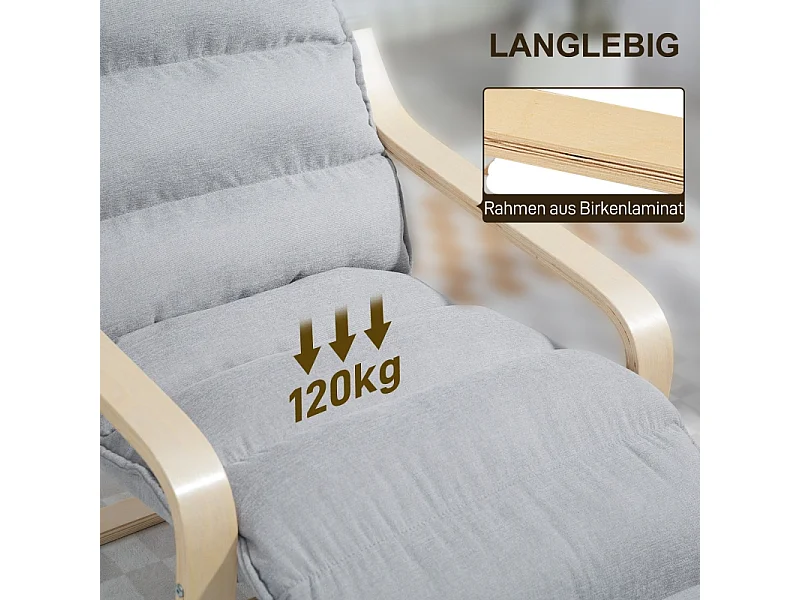 Fauteuil relax à repose-pieds réglable, design ergonomique, velours, gris clair (67x93-114x105 cm)