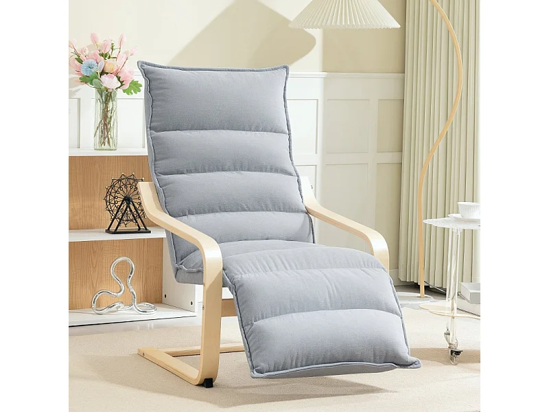 Fauteuil relax à repose-pieds réglable, design ergonomique, velours, gris clair (67x93-114x105 cm)