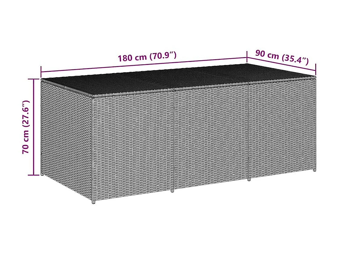 Caja de almacenamiento para jardín de resina tejida, 180 x 90 x 70 cm, color gris