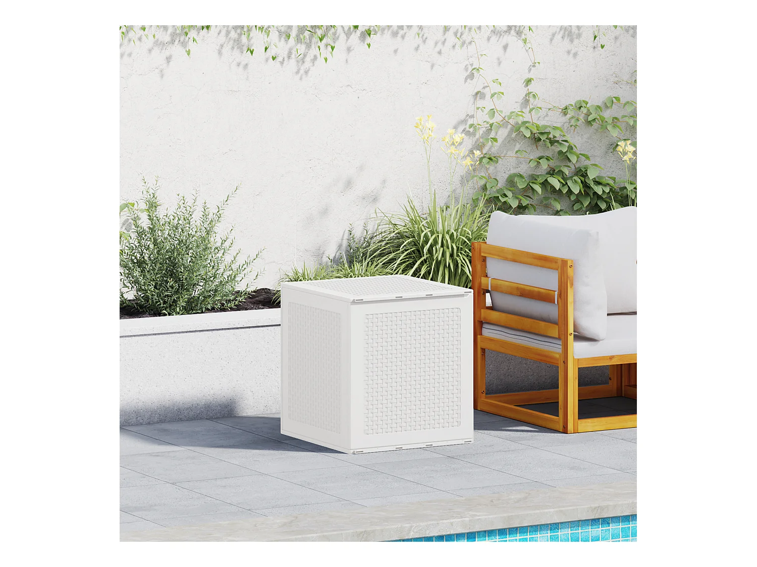 Coffre de Rangement Jardin Blanc 55x53x57 cm PP