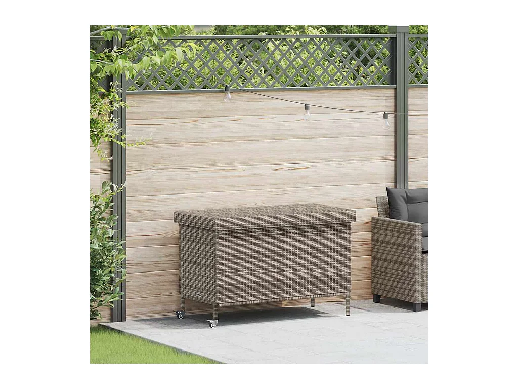 Boîte de rangement de jardin et roues gris résine tressée