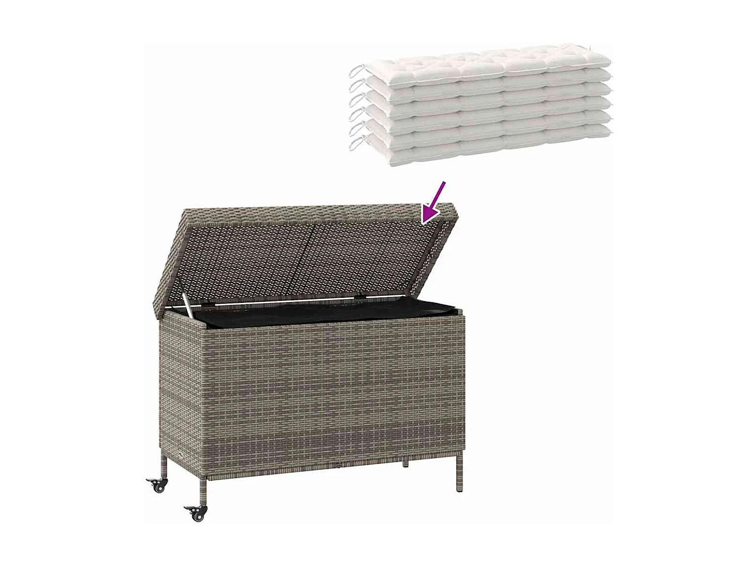 Boîte de rangement de jardin et roues gris résine tressée