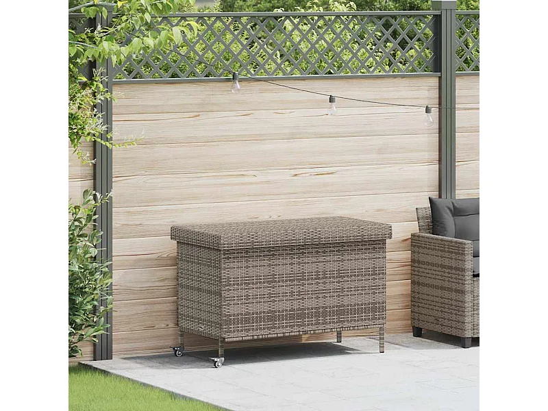 Boîte de rangement de jardin et roues gris résine tressée