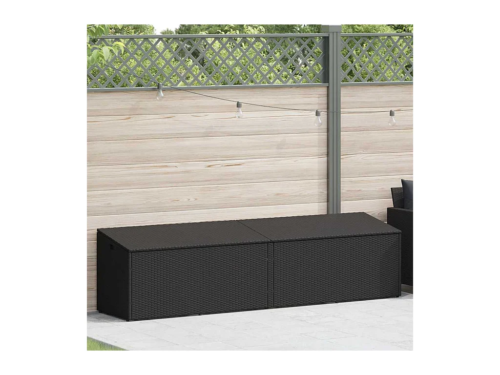 Boîte de rangement de jardin noir 220x50x58 cm résine tressée