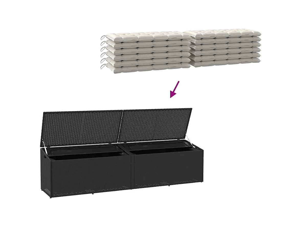 Boîte de rangement de jardin noir 220x50x58 cm résine tressée