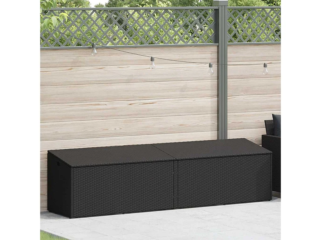 Boîte de rangement de jardin noir 220x50x58 cm résine tressée