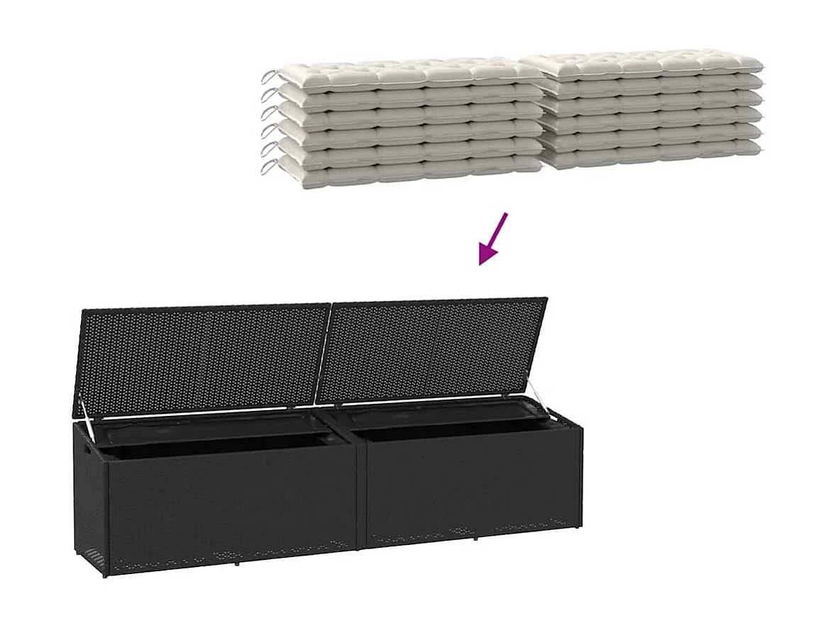 Boîte de rangement de jardin noir 220x50x58 cm résine tressée