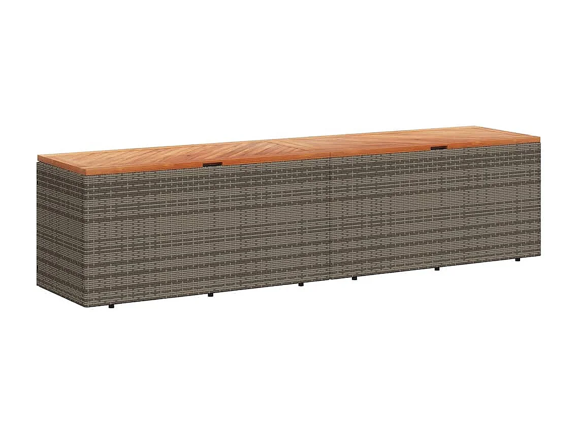Caja de almacenamiento de jardín gris hecha de resina trenzada y madera de acacia