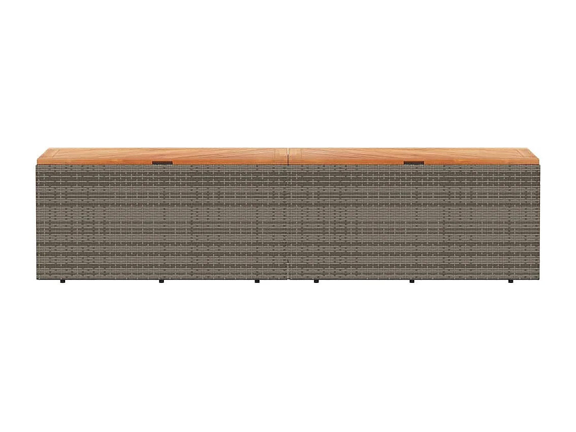 Caja de almacenamiento de jardín gris hecha de resina trenzada y madera de acacia