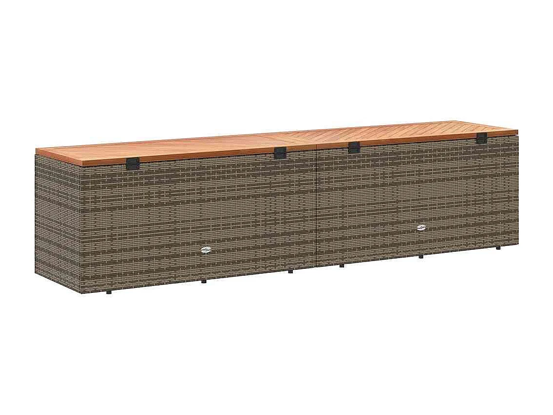 Caja de almacenamiento de jardín gris hecha de resina trenzada y madera de acacia
