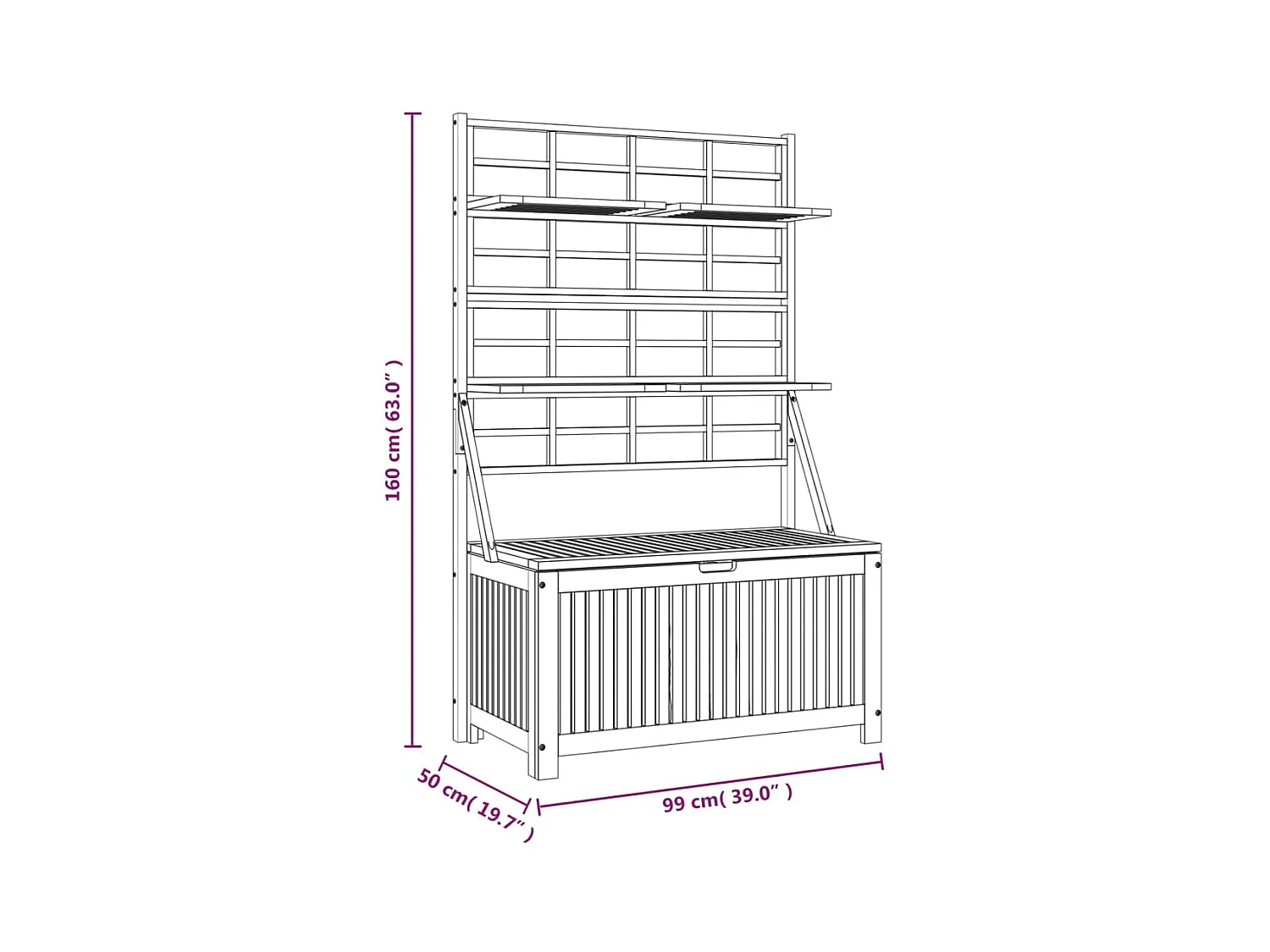Boîte de rangement avec treillis 99x50x160 cm Acacia massif