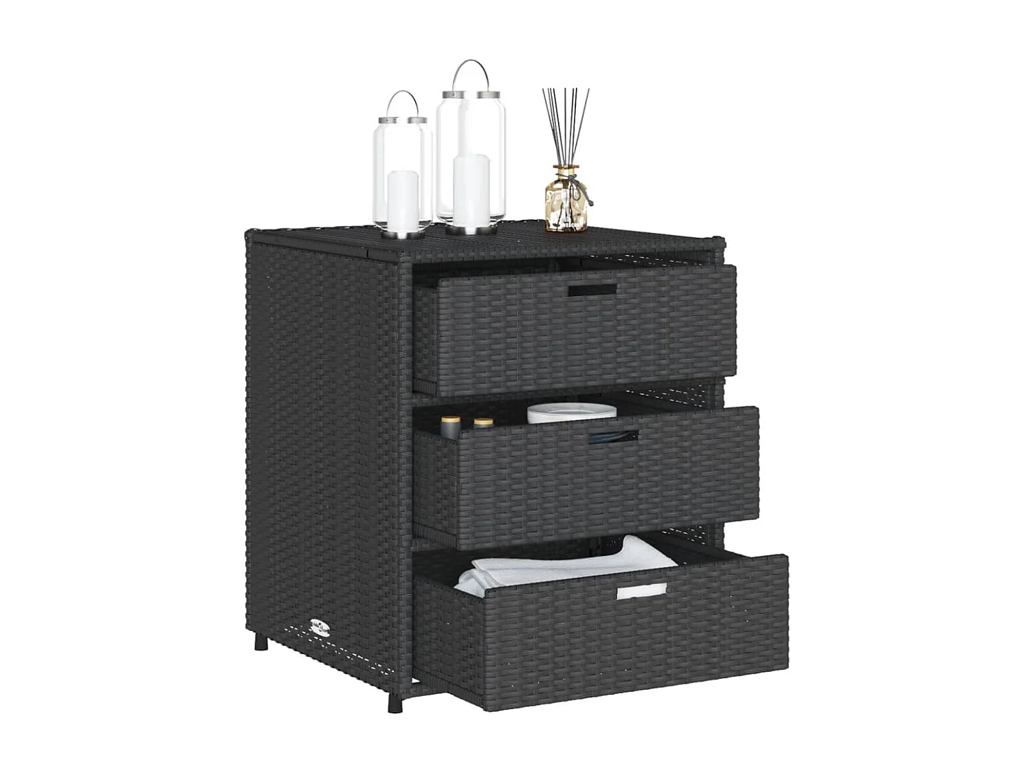 Mueble de jardín negro de resina trenzada, 55x59x69 cm