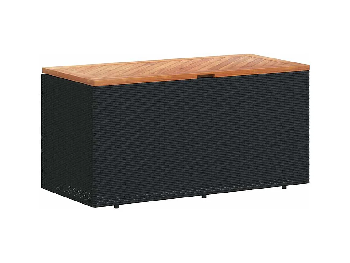 Zwarte tuinopbergbox van gevlochten hars en acaciahout