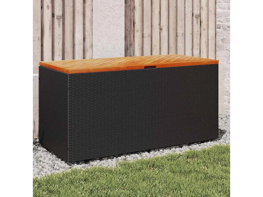 Contenitore da giardino nero in resina intrecciata e legno di acacia