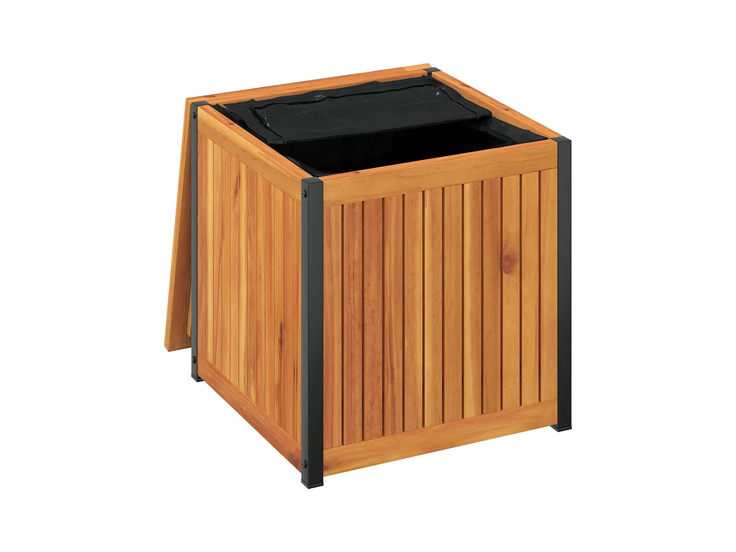 Buitenkussenbox van massief acaciahout en staal