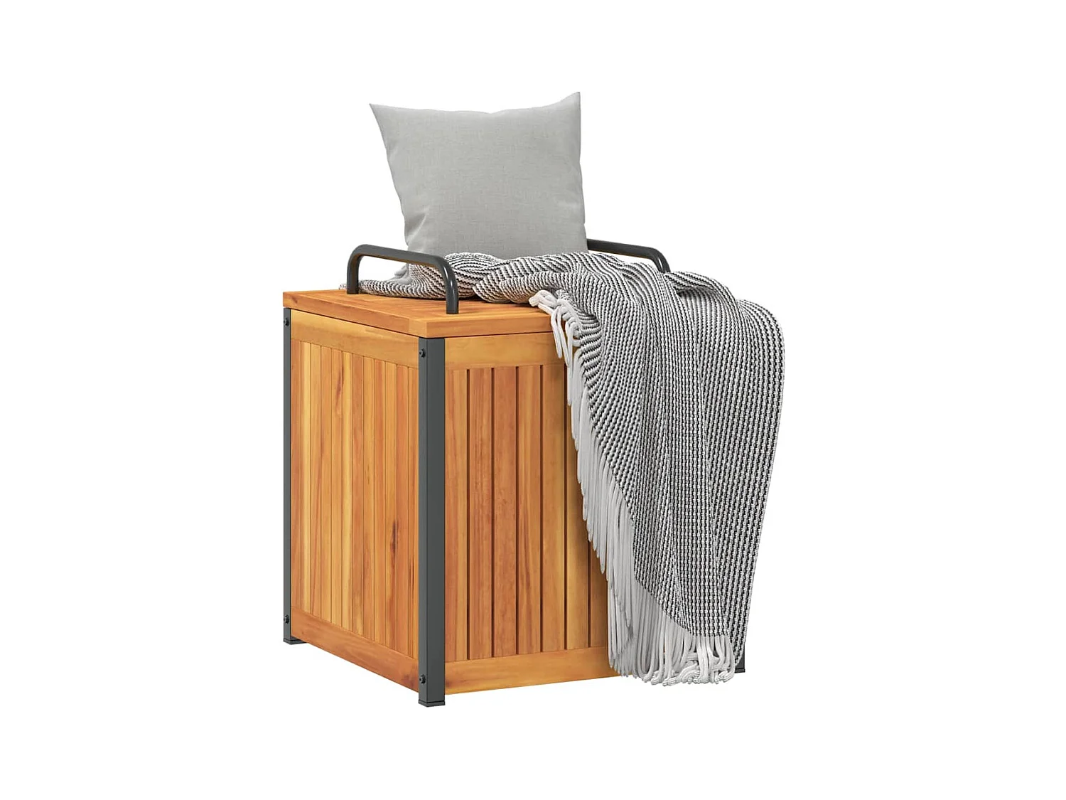 Buitenkussenbox van massief acaciahout en staal