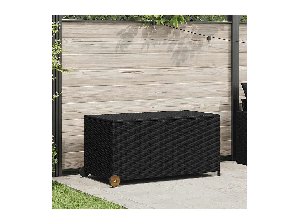 Caja de almacenamiento de jardín negra 120x65x61 cm resina tejida