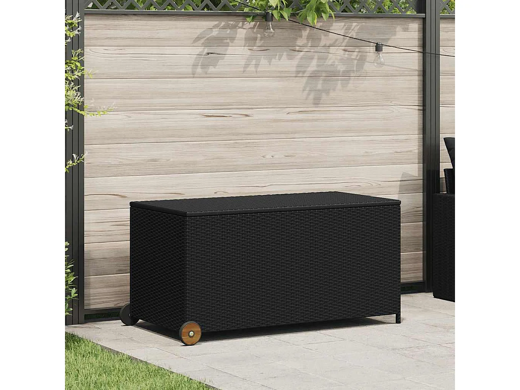 Caja de almacenamiento de jardín negra 120x65x61 cm resina tejida