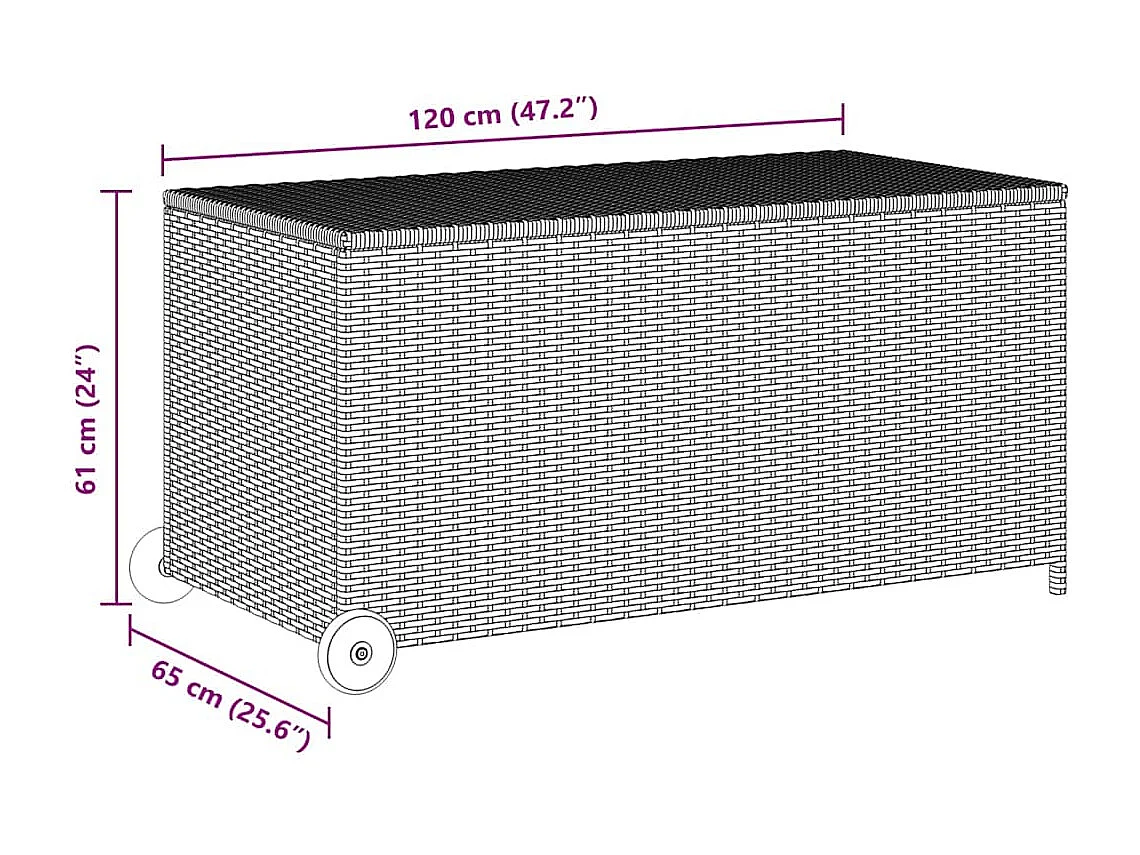 Caja de almacenamiento de jardín negra 120x65x61 cm resina tejida