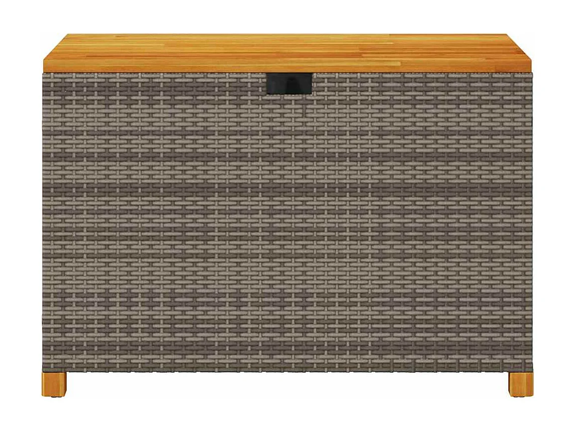 Caja de almacenamiento de jardín gris hecha de resina trenzada y madera de acacia