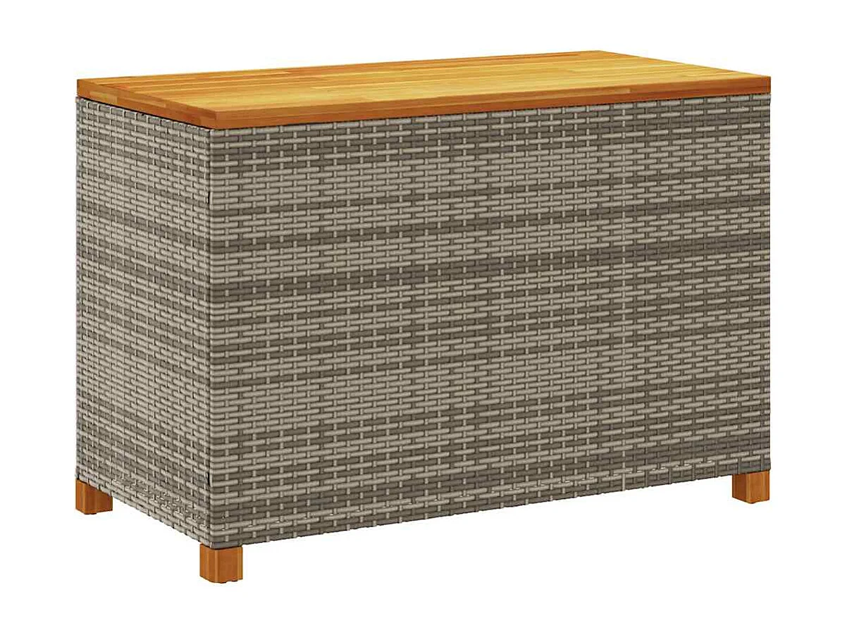 Caja de almacenamiento de jardín gris hecha de resina trenzada y madera de acacia