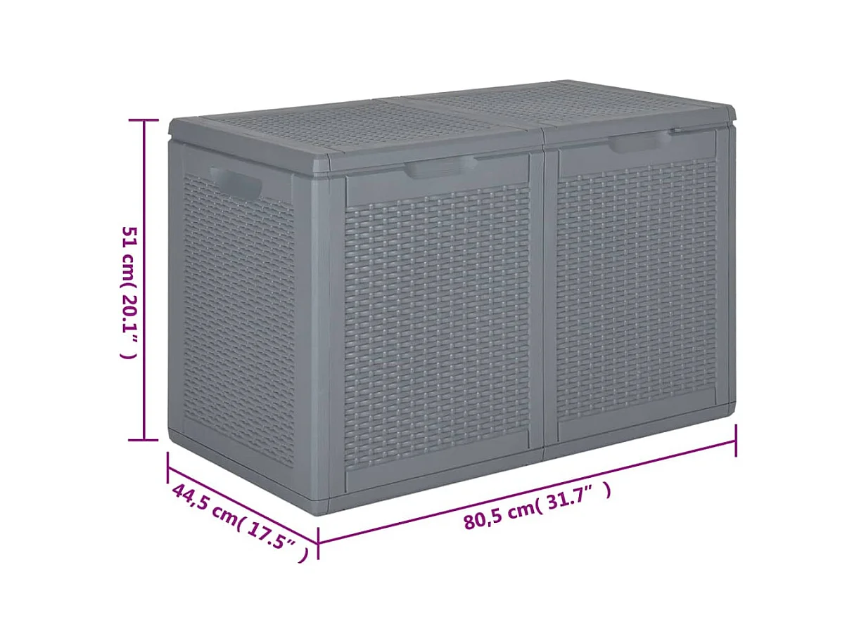 Boîte de rangement de jardin gris PP rotin 180 L