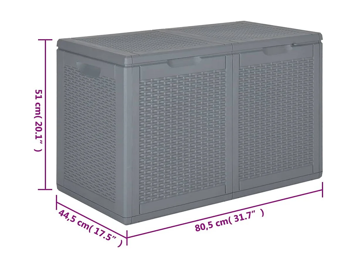 Boîte de rangement de jardin gris PP rotin 180 L