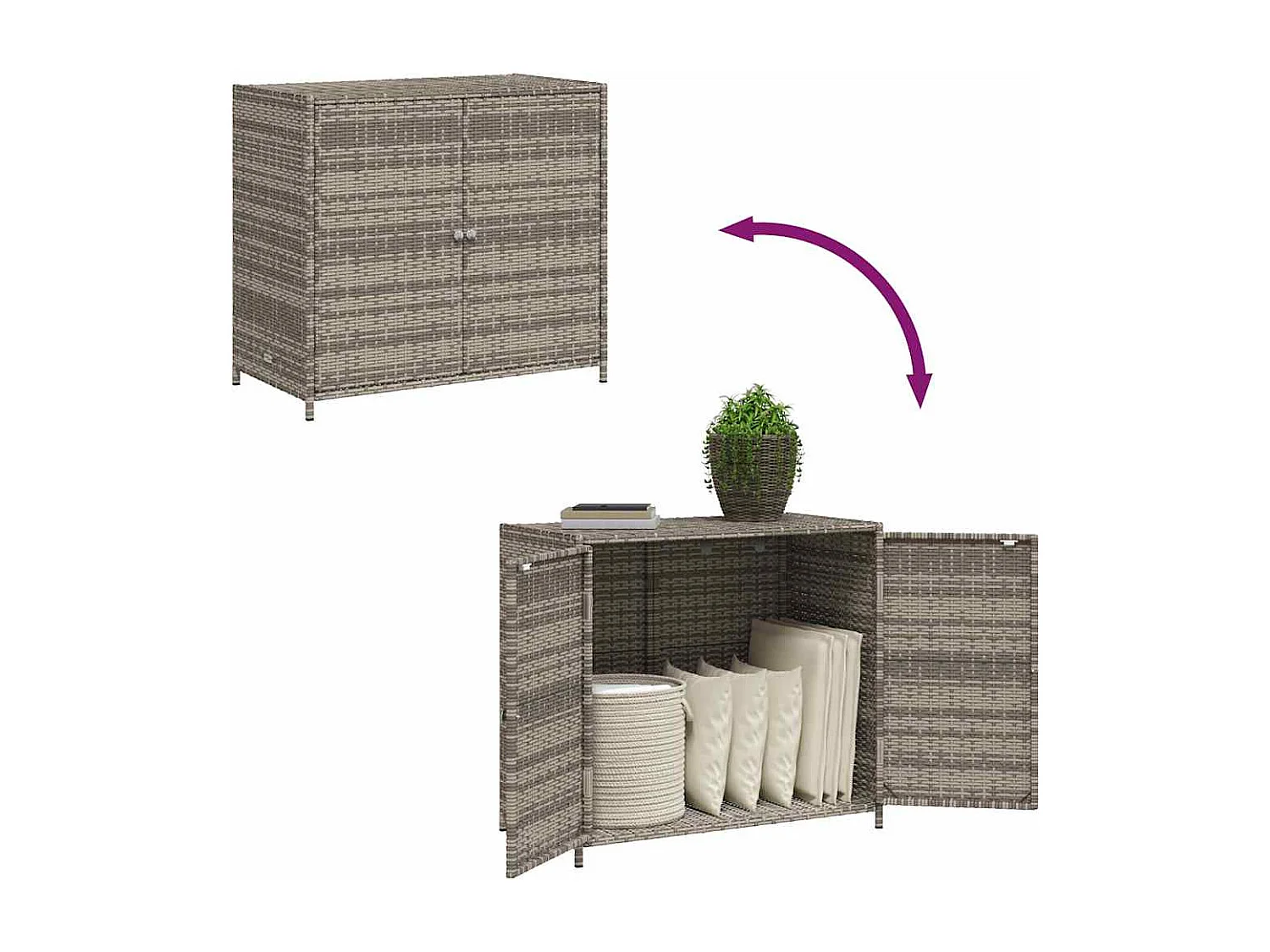 Mobiletto da giardino grigio 83x45x76 cm in resina intrecciata