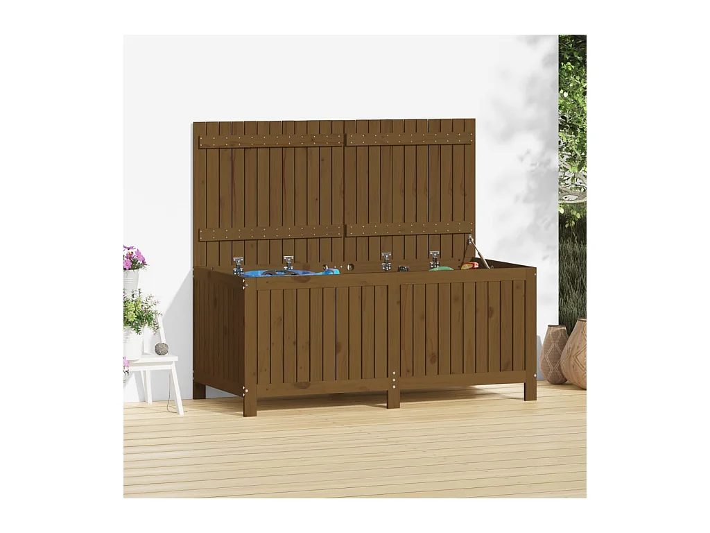Caja de almacenamiento para jardín color marrón miel, 147 x 68 x 64 cm, madera de pino