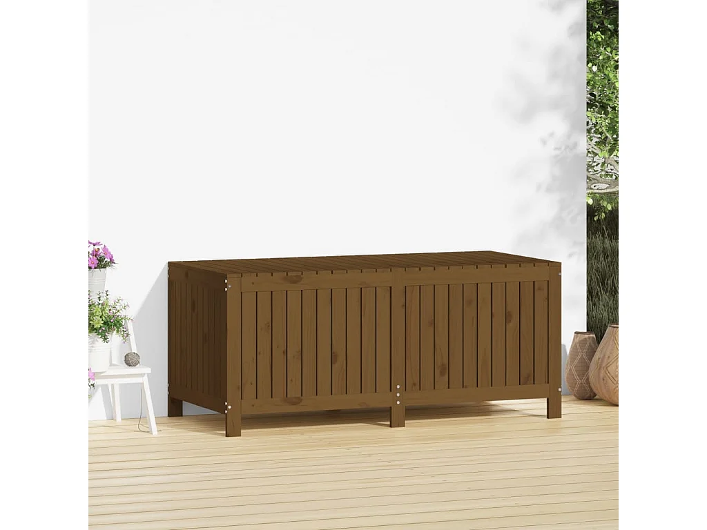 Caja de almacenamiento para jardín color marrón miel, 147 x 68 x 64 cm, madera de pino