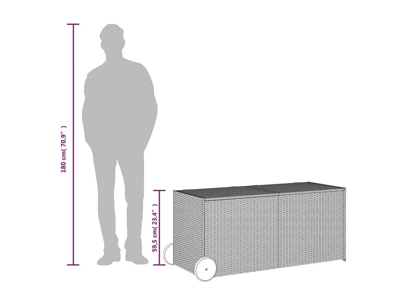 283L Poly Rattan Bruine Tuinopslagbox met Wielen