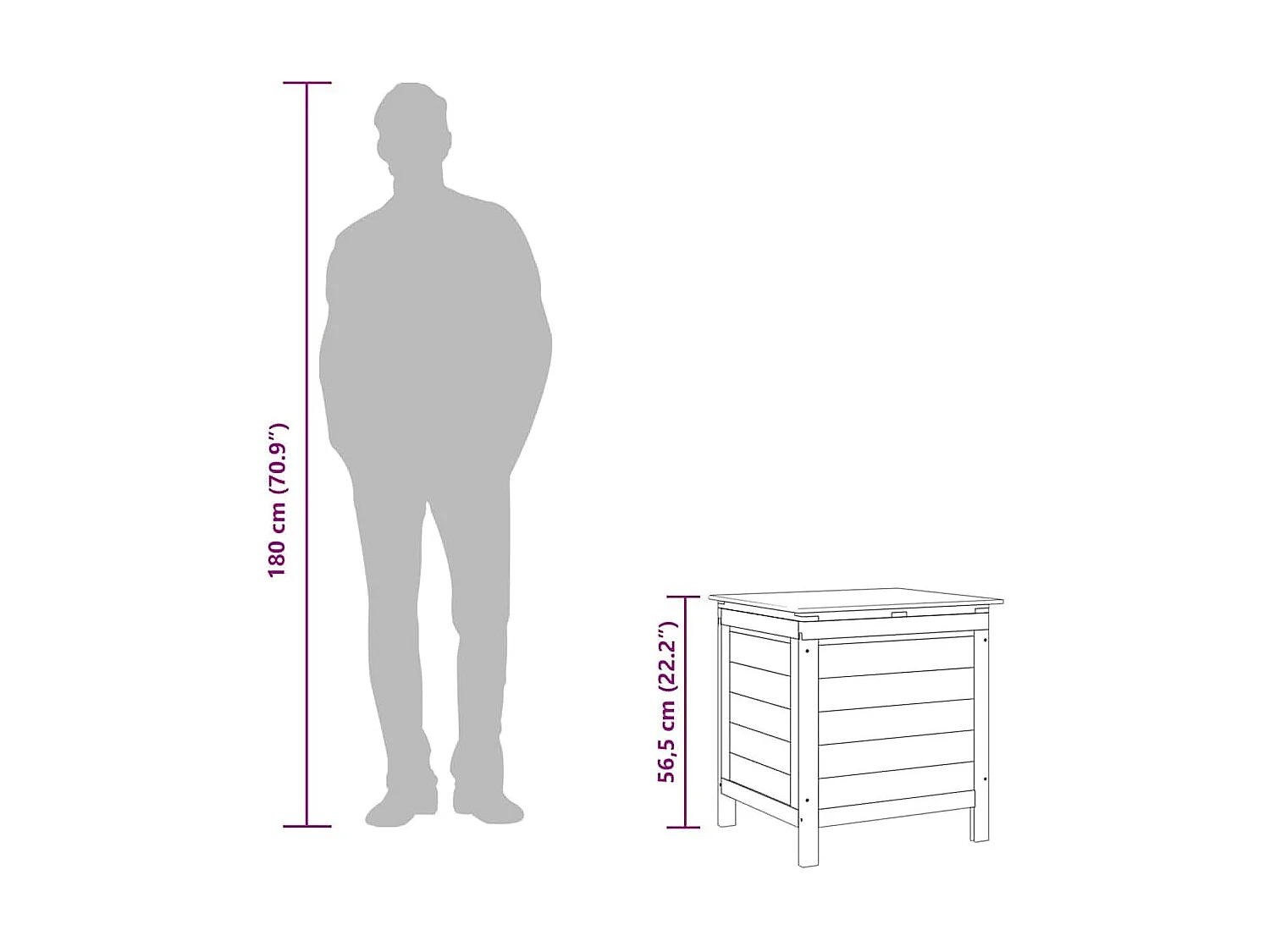 Caja de almacenamiento para jardín de color antracita de madera maciza de abeto.