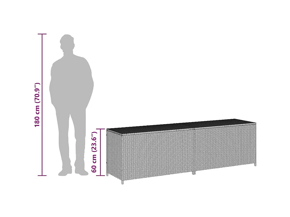 Tuinopbergbox gevlochten hars 200x50x60 cm bruin