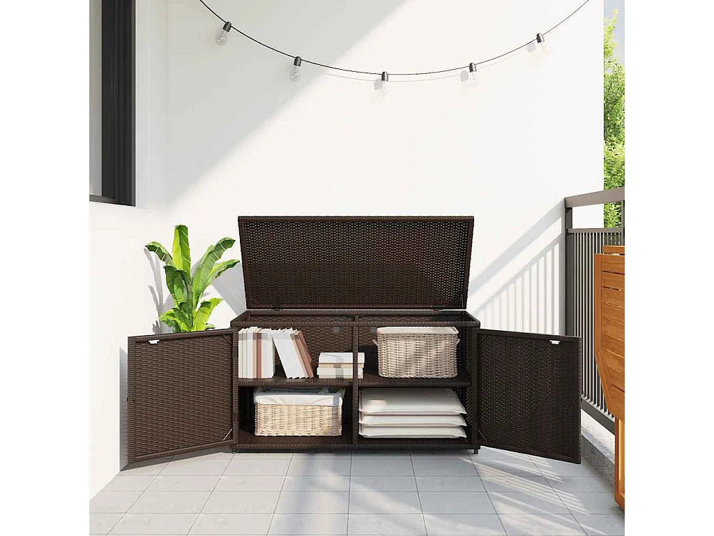 Armario de jardín marrón de resina tejida, 110 x 55 x 60,5 cm.