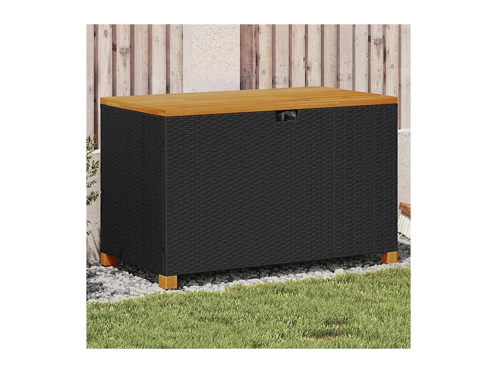 Zwarte tuinopbergbox van gevlochten hars en acaciahout